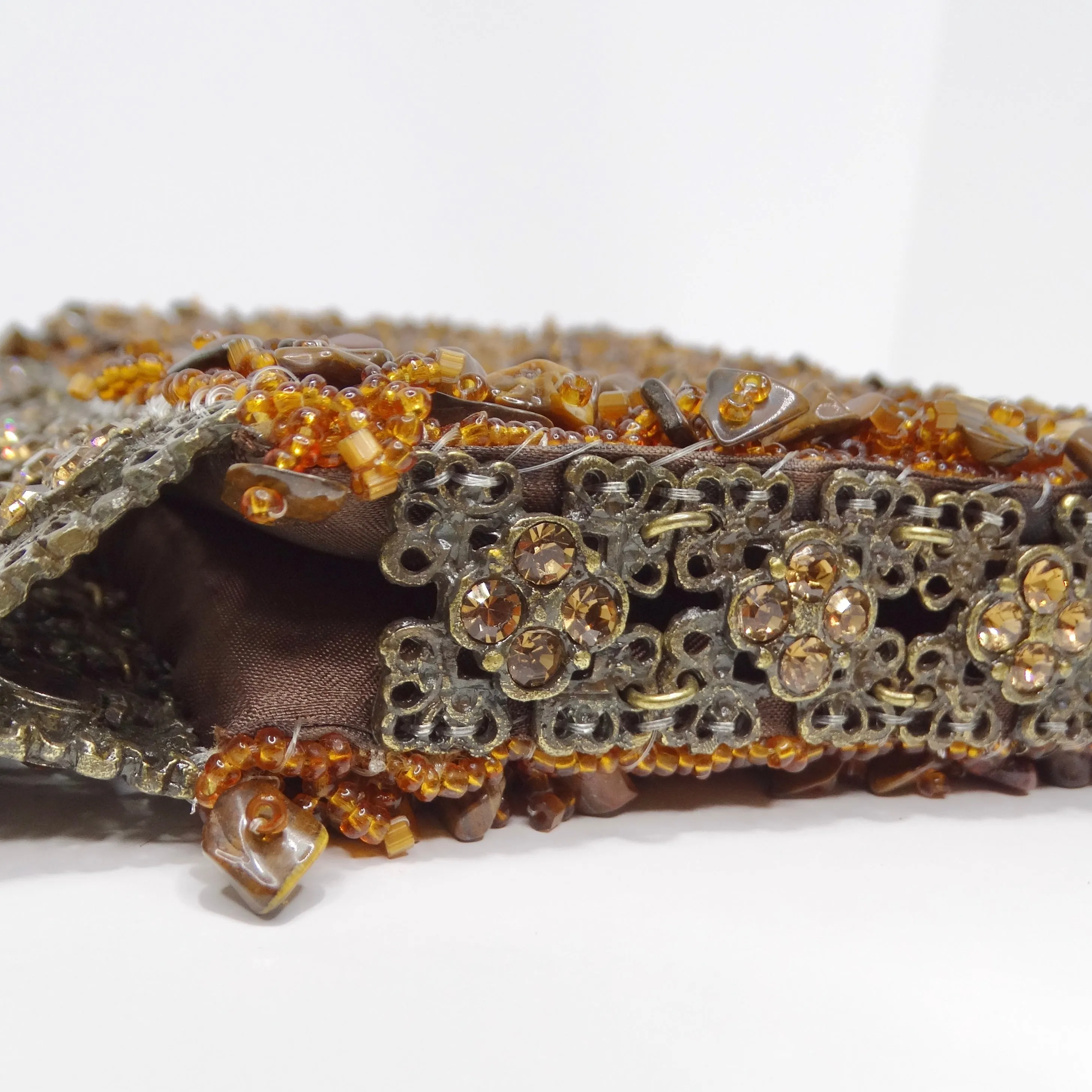 1970s Tiger Eye Stone Swarovski Crystal Embellished Handbag