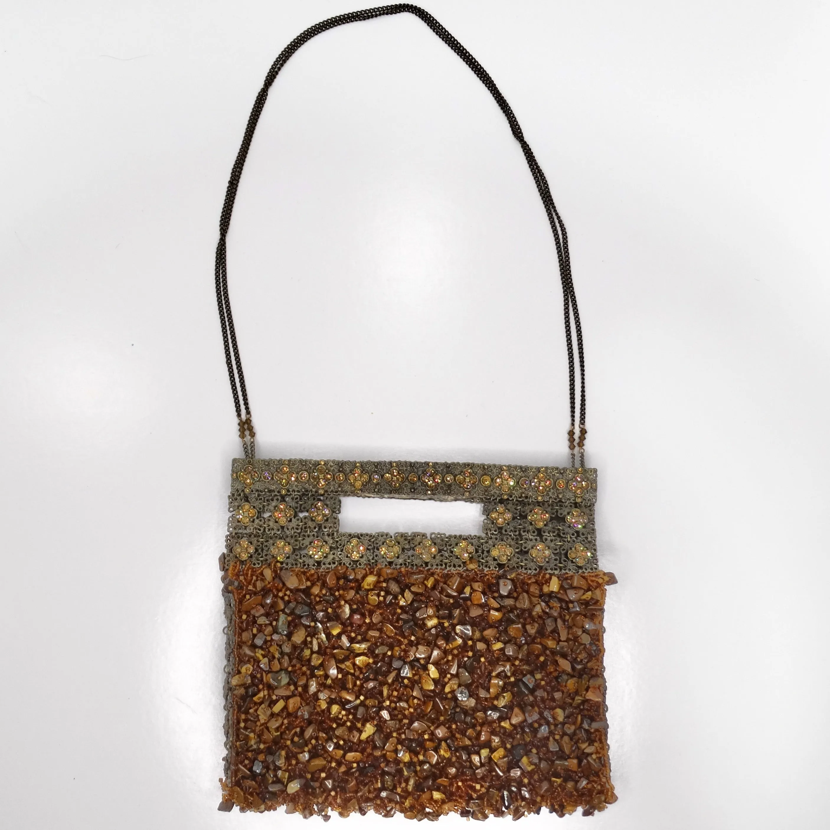1970s Tiger Eye Stone Swarovski Crystal Embellished Handbag