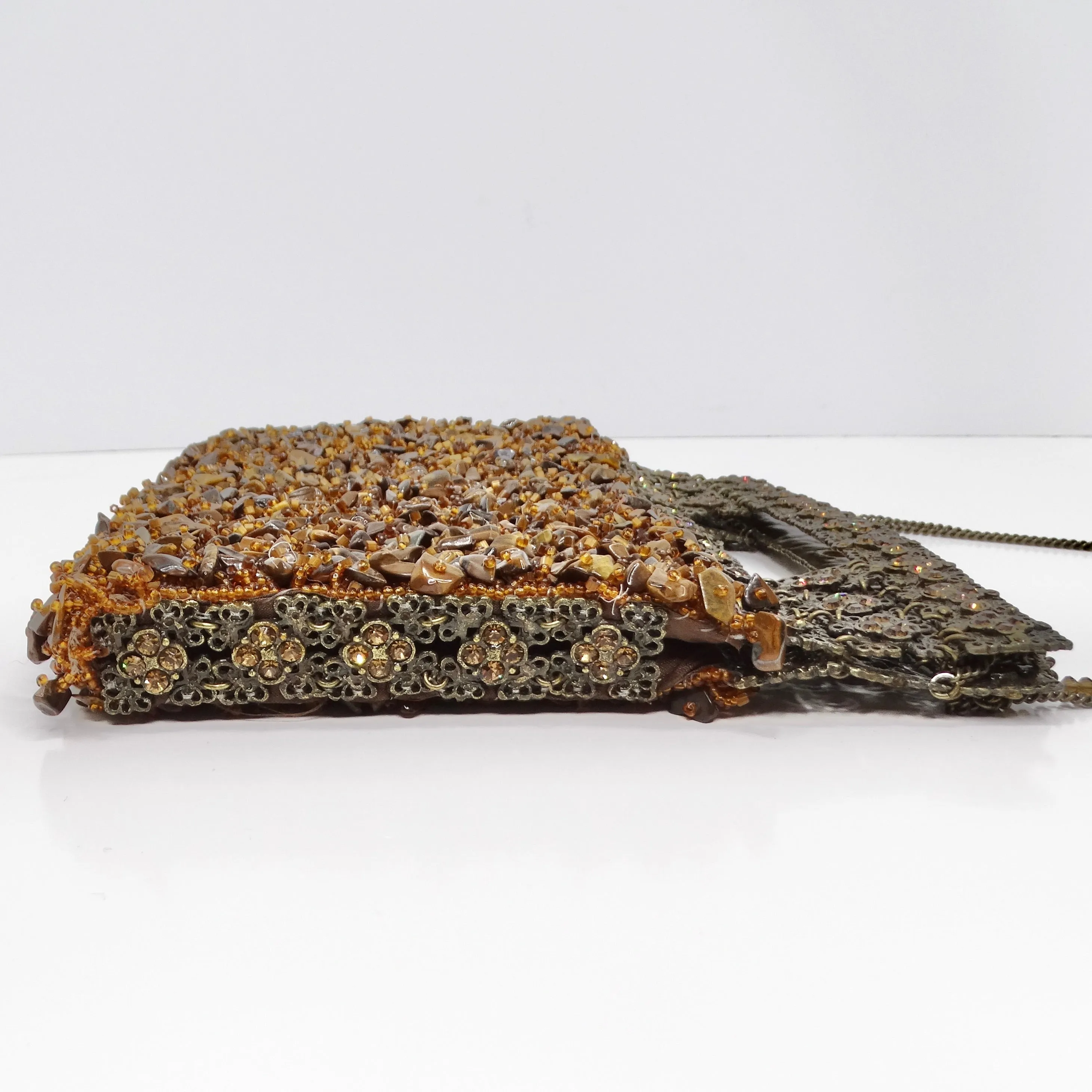 1970s Tiger Eye Stone Swarovski Crystal Embellished Handbag