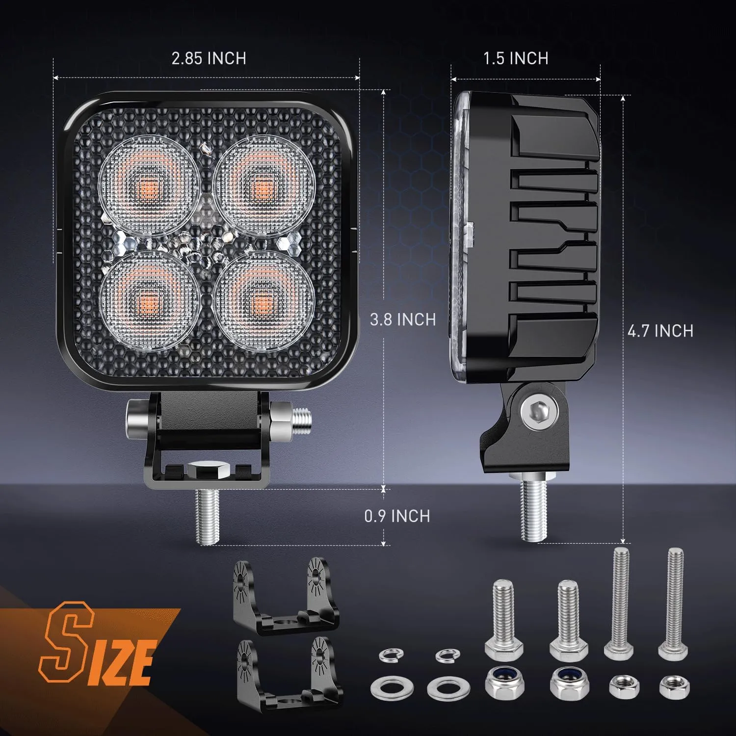 3 Inch 15W 2100LM Square Amber Flood Built-in EMC Led Work Lights (Pair)