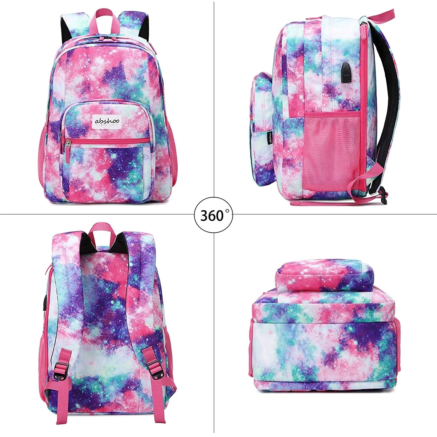 Abshoo Classical Basic Travel Backpack For School | USB Galaxy Rose Red