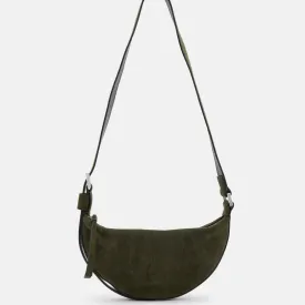 AllSaints Half Moon Suede Crossbody Bag in Olive Green