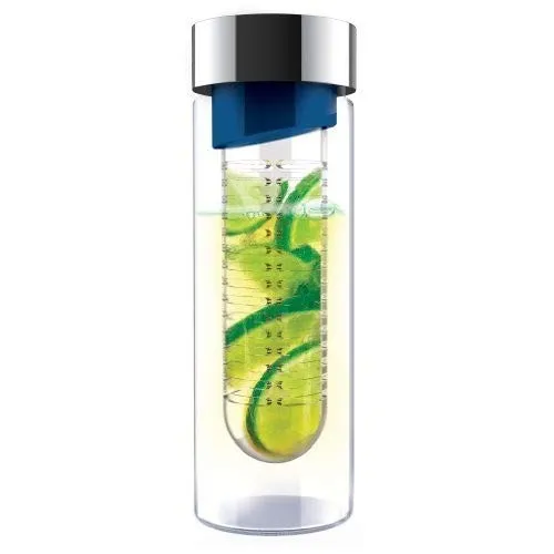 ASOBU Flavor It Glass Water Bottle With Fruit Infuser Blue 600 ml