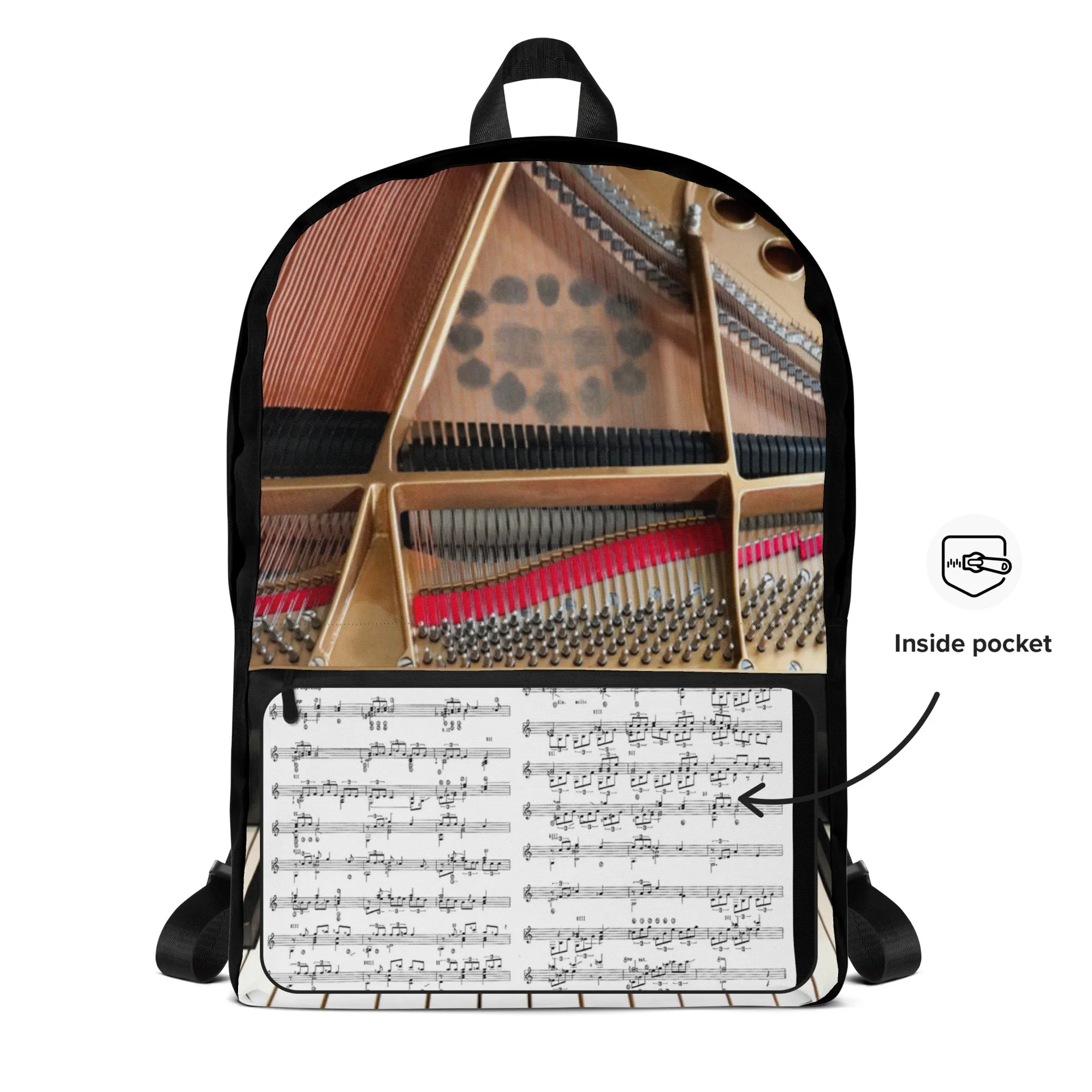 Backpack - Grand Piano Design with Zipper Pocket Sheet Music