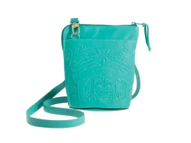 Bear Box Compact Crossbody Bag Deerskin Turqoise
