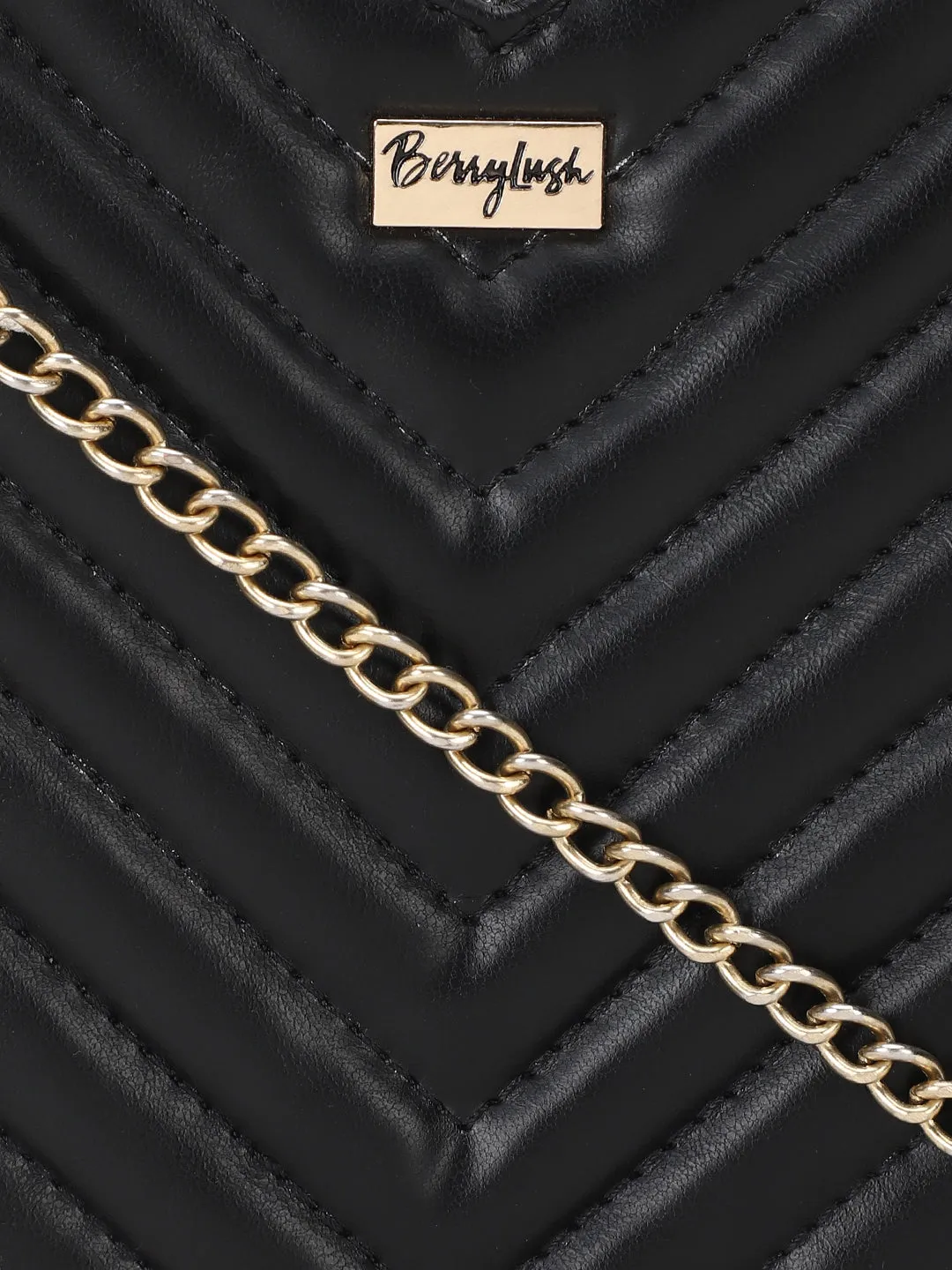 Berrylush Women Solid Black Quilted Pattern PU Detachable Sling Strap Heart Structured Regular Sling Bag