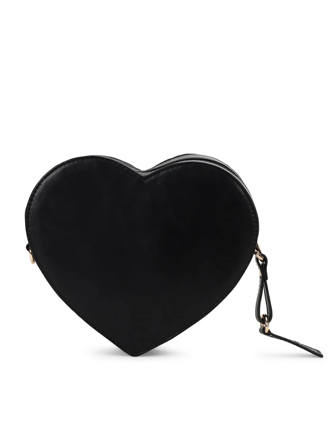 Berrylush Women Solid Black Quilted Pattern PU Detachable Sling Strap Heart Structured Regular Sling Bag