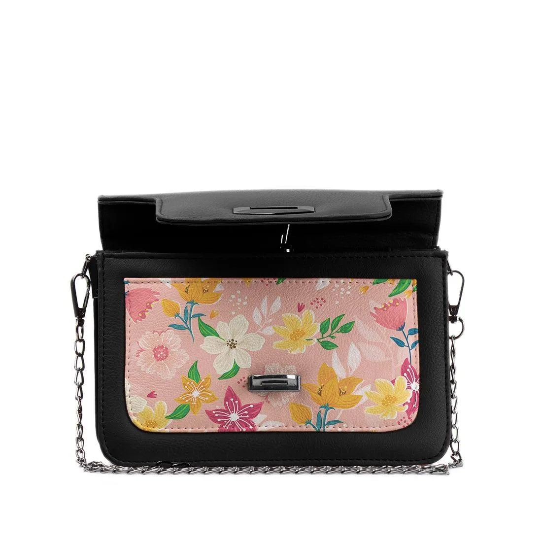 Black Mini Embossed Chain Bag Rose Floral
