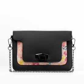 Black Mini Embossed Chain Bag Rose Floral