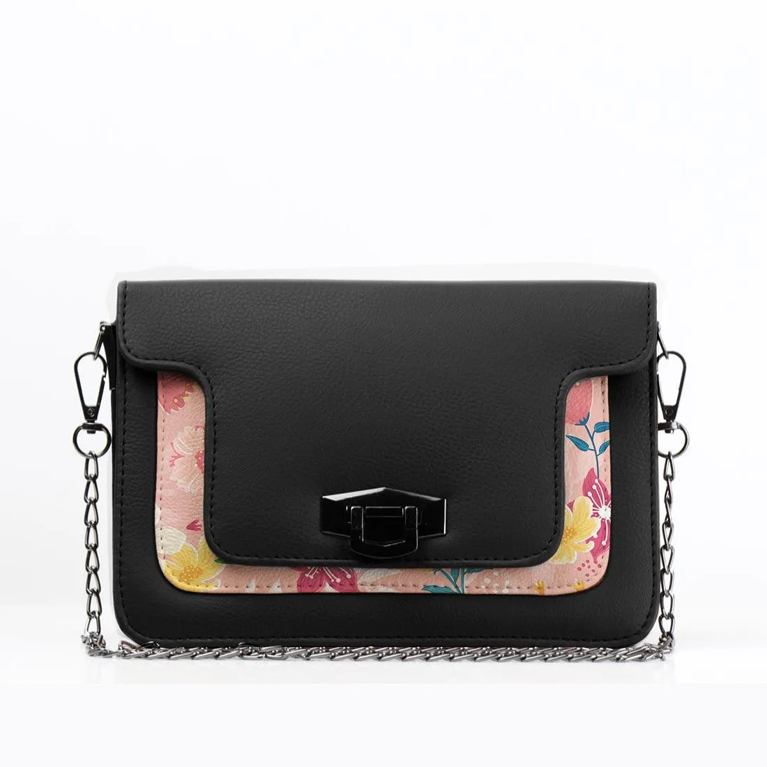 Black Mini Embossed Chain Bag Rose Floral
