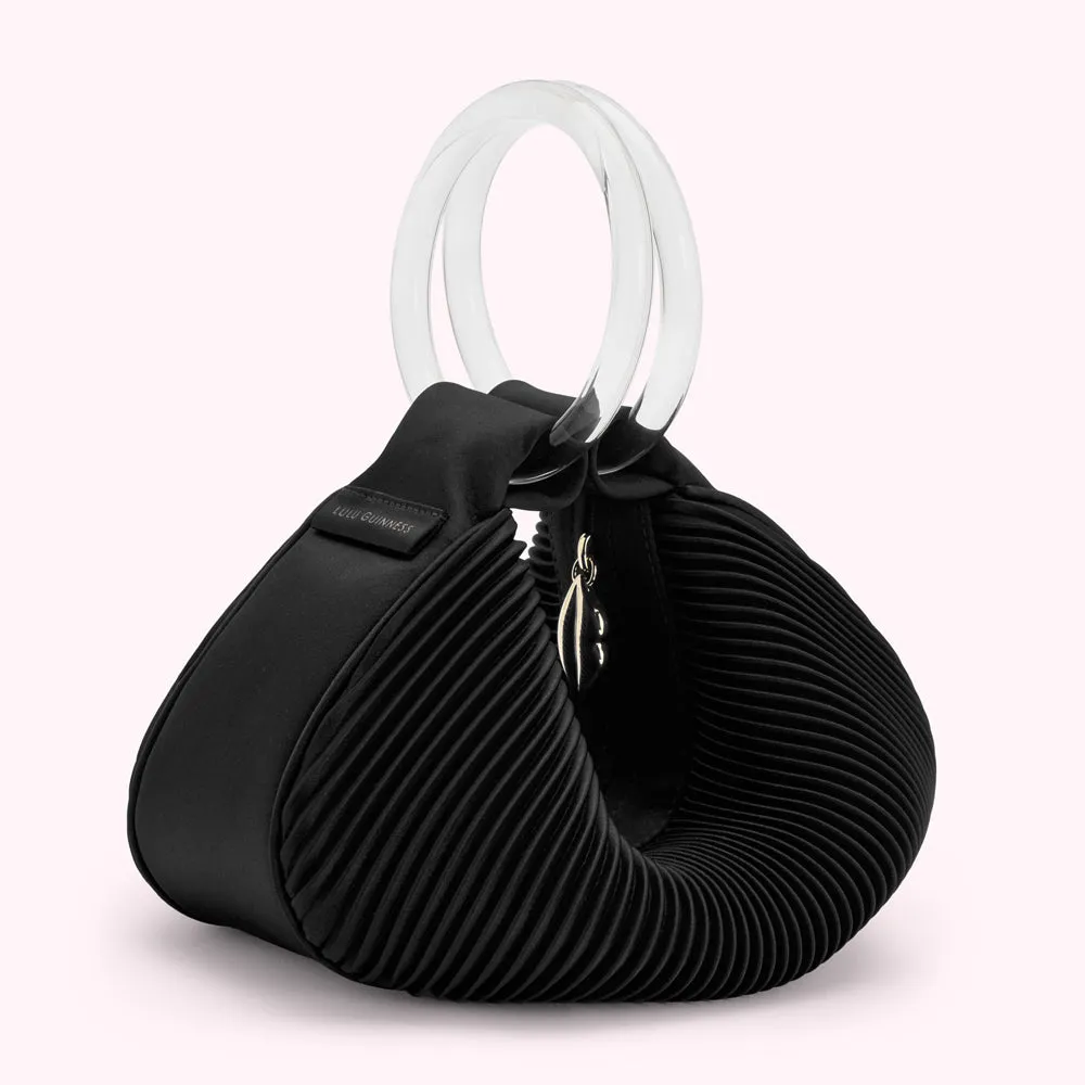 BLACK SATIN SMALL CLEO HANDBAG