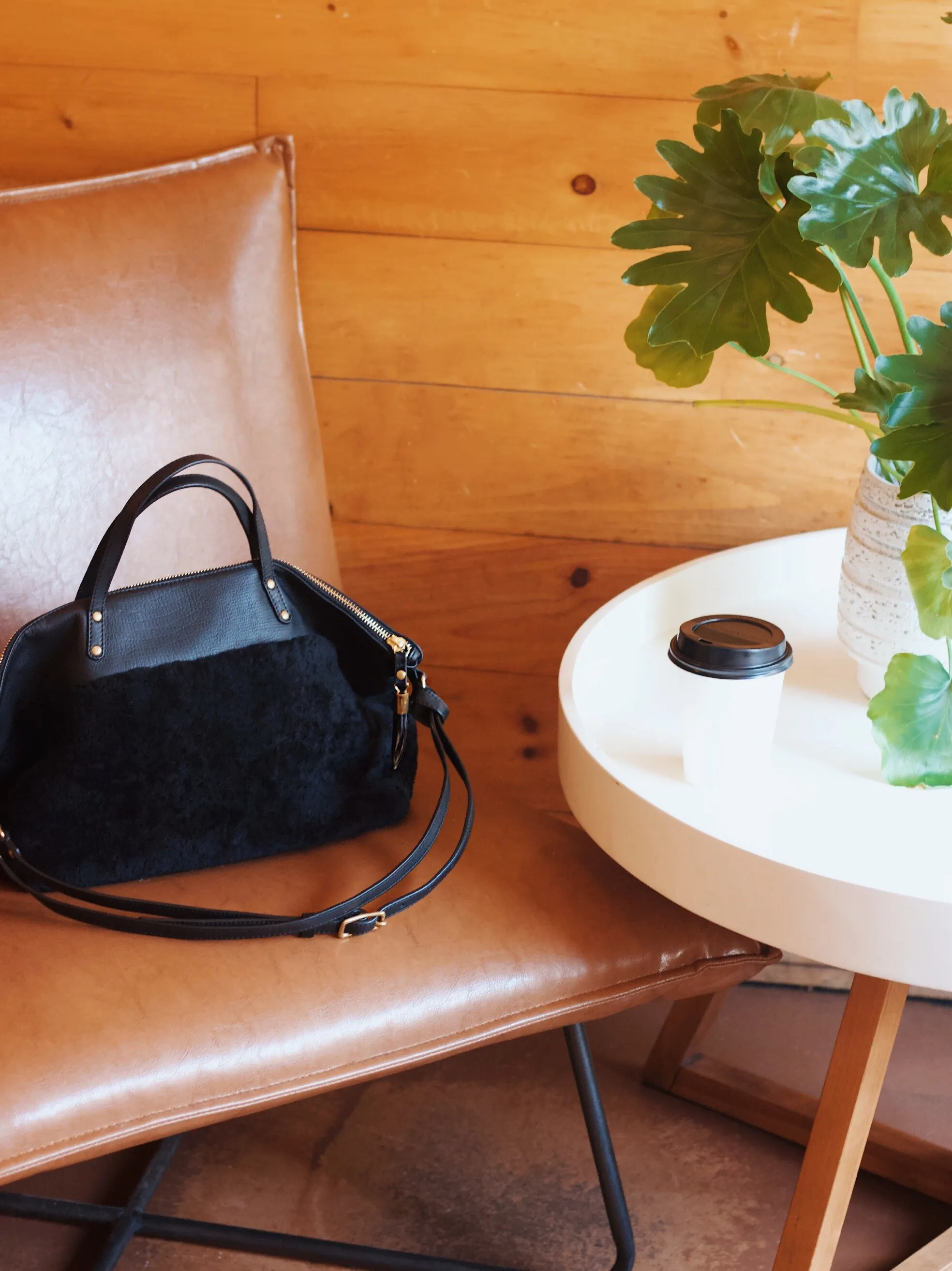 Black Shearling Petite Lizard Devon Holdall