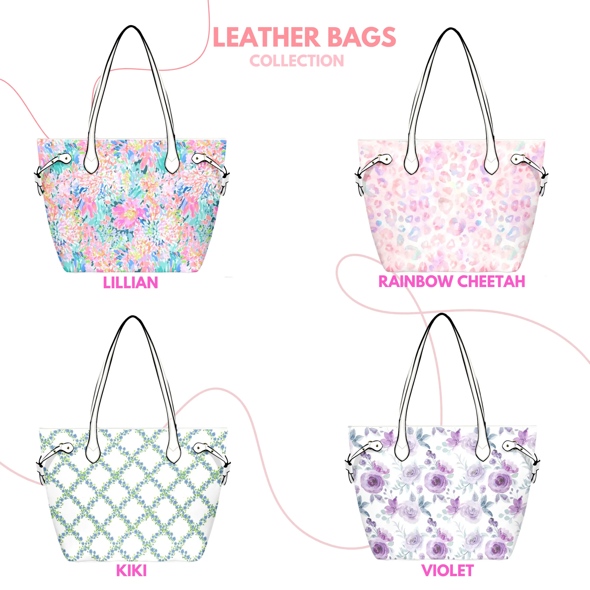Bliss Leather Bag | Pastel Blue and Pink Floral Design | Perfect Gift for Her | Elegant & Durable Fashion Tote