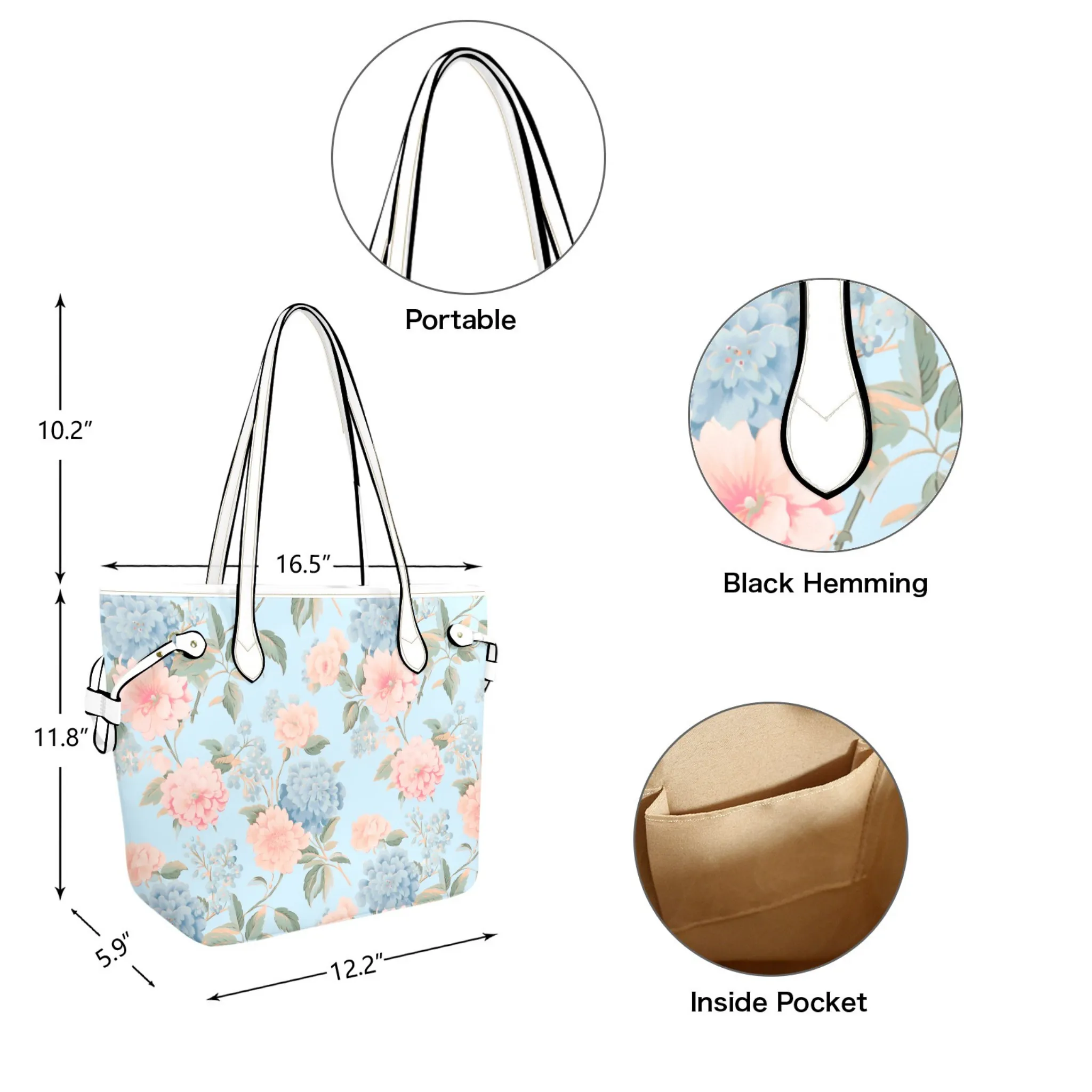 Bliss Leather Bag | Pastel Blue and Pink Floral Design | Perfect Gift for Her | Elegant & Durable Fashion Tote