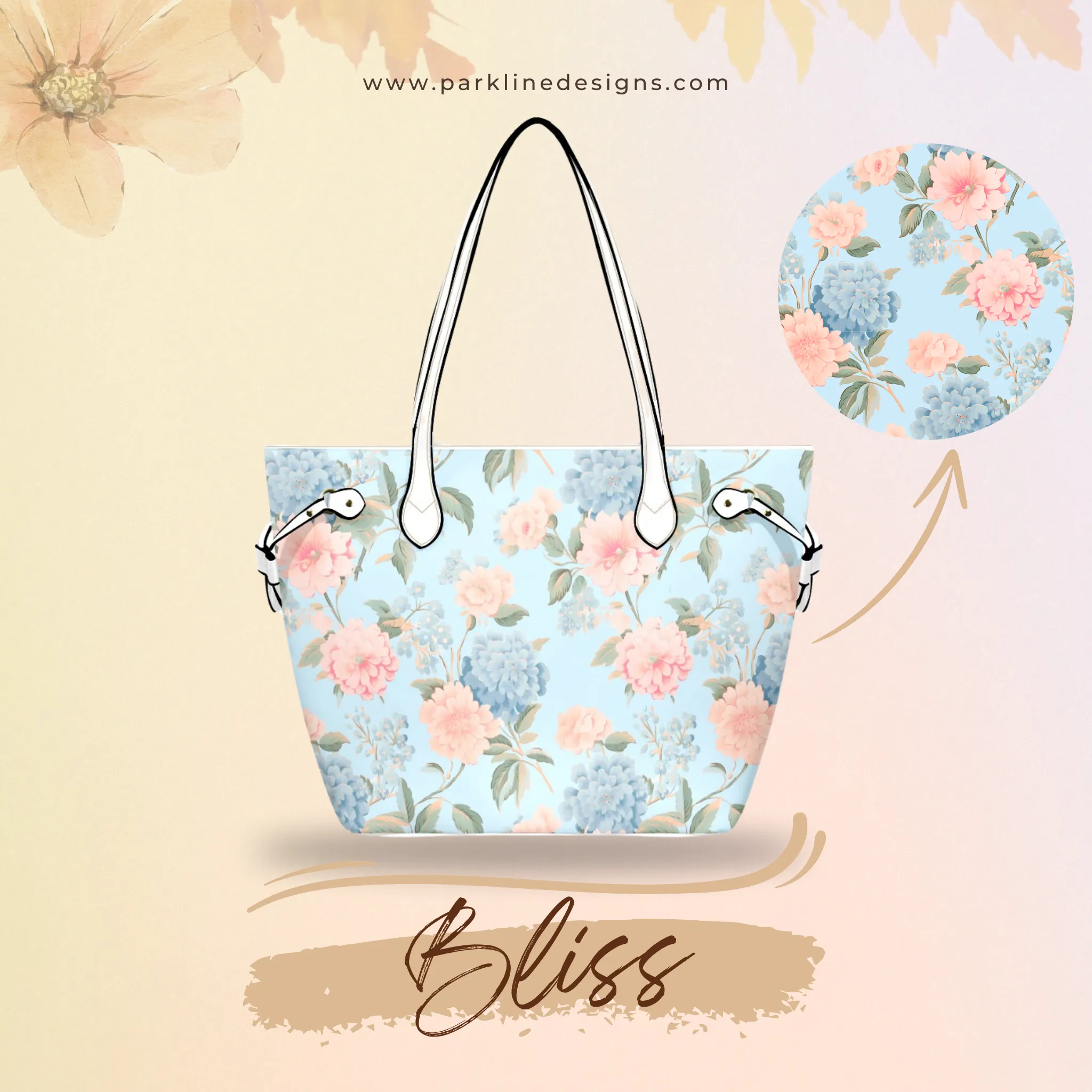 Bliss Leather Bag | Pastel Blue and Pink Floral Design | Perfect Gift for Her | Elegant & Durable Fashion Tote