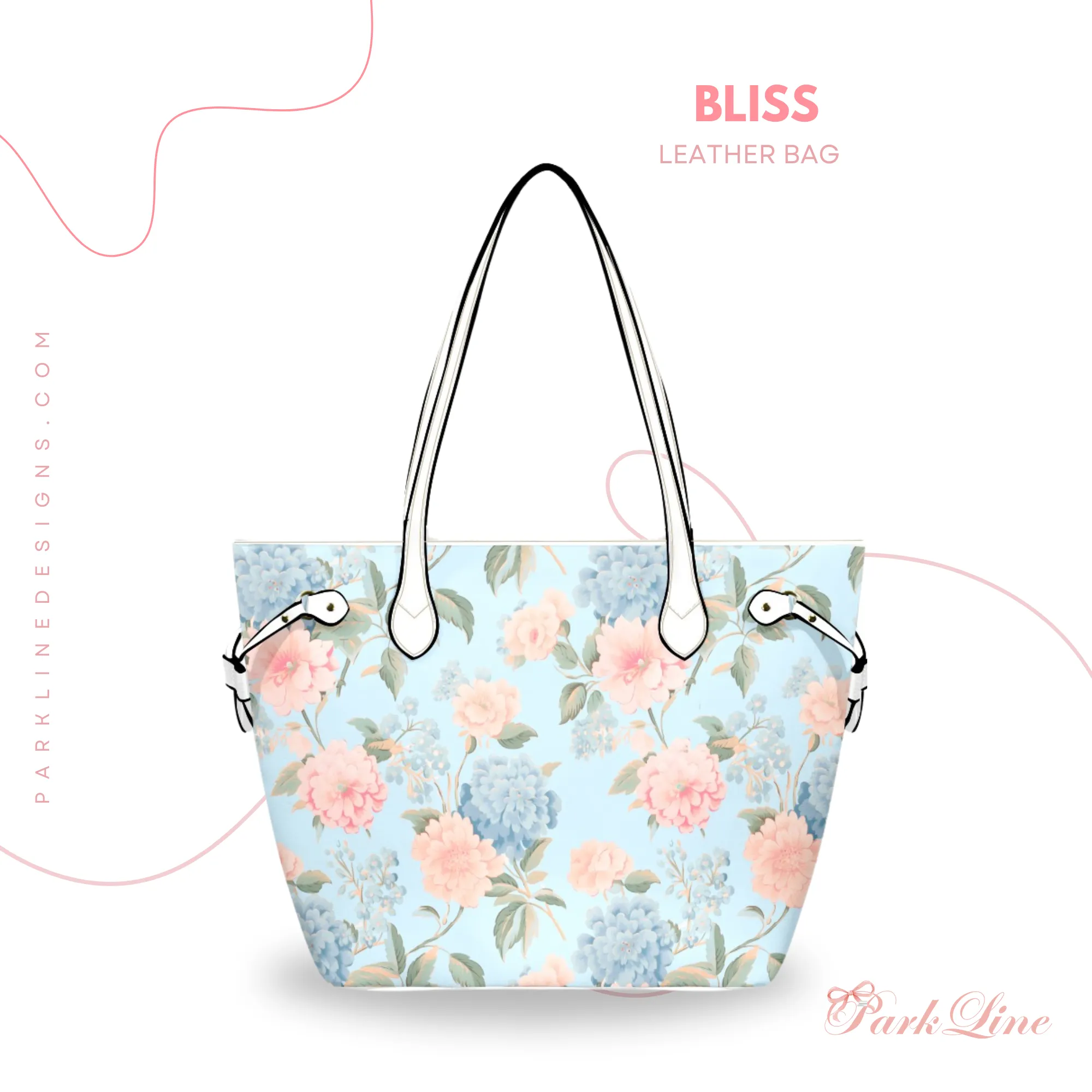 Bliss Leather Bag | Pastel Blue and Pink Floral Design | Perfect Gift for Her | Elegant & Durable Fashion Tote