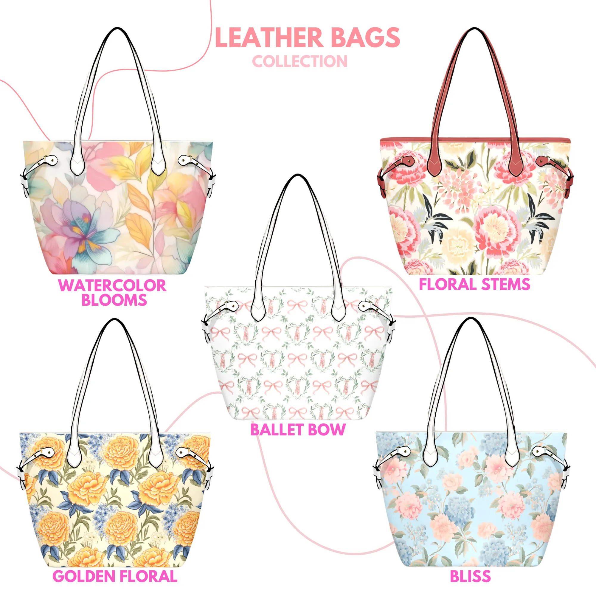 Bliss Leather Bag | Pastel Blue and Pink Floral Design | Perfect Gift for Her | Elegant & Durable Fashion Tote