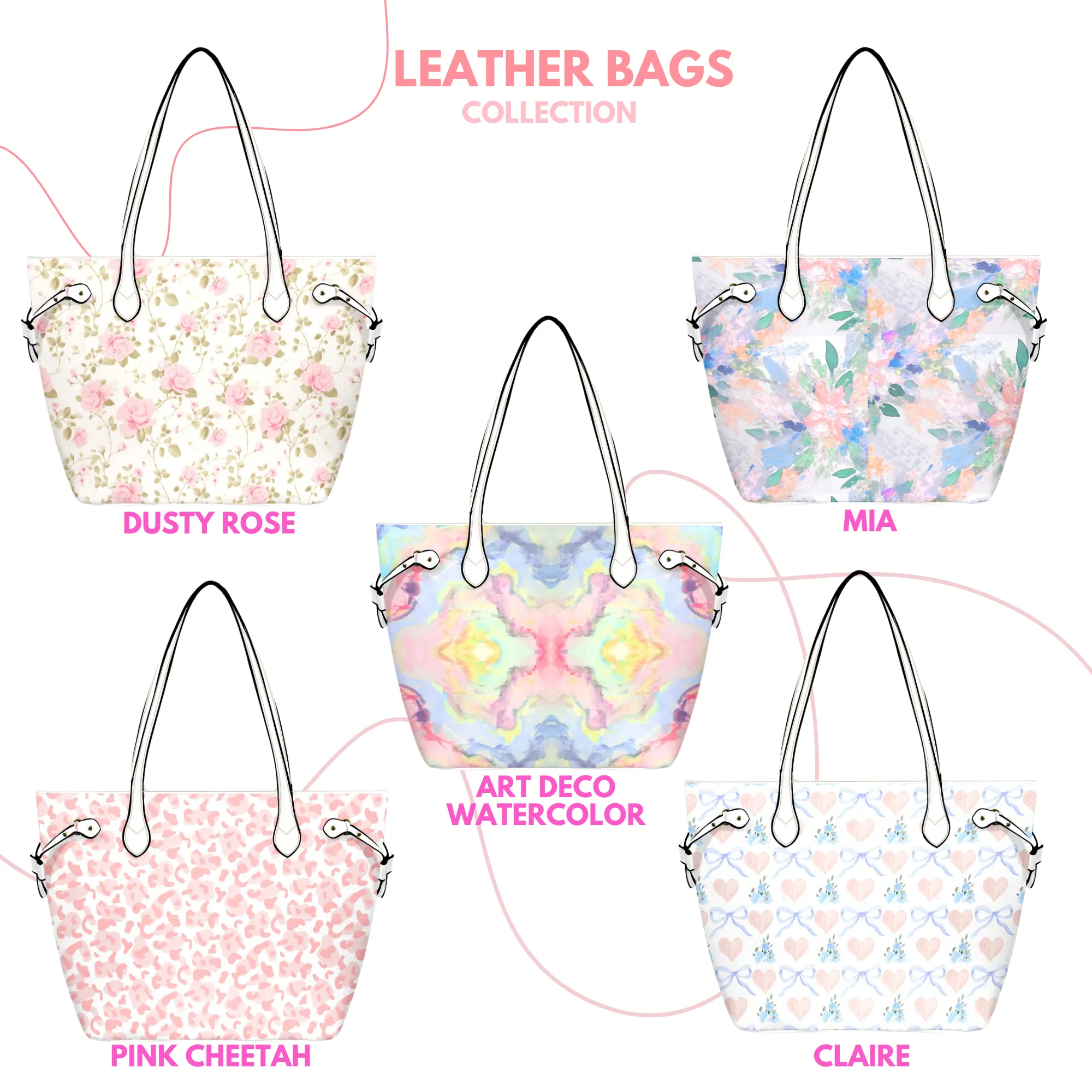 Bliss Leather Bag | Pastel Blue and Pink Floral Design | Perfect Gift for Her | Elegant & Durable Fashion Tote