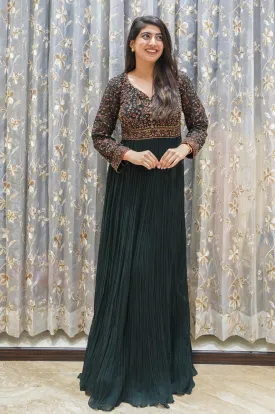Bottle Green Embroidery and Beads work Floor Length Anarkali Suit