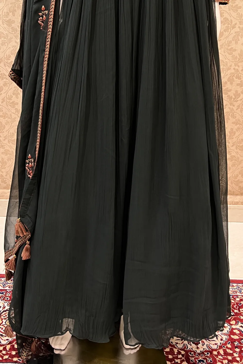 Bottle Green Embroidery and Beads work Floor Length Anarkali Suit