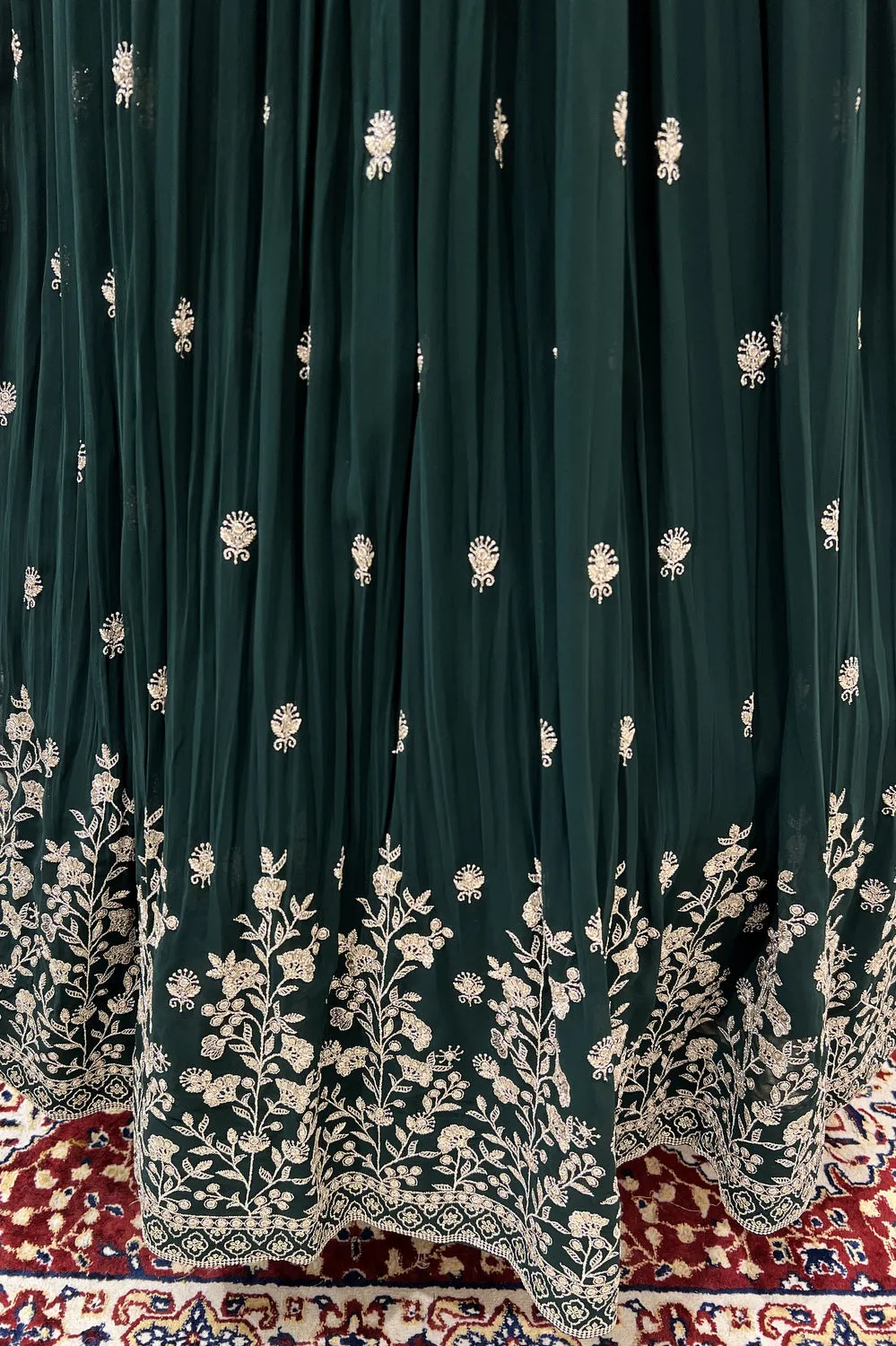 Bottle Green Zari, Stone and Mirror work Floor Length Anarkali Suit