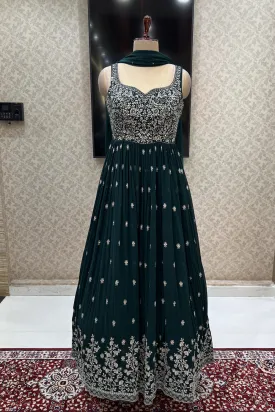 Bottle Green Zari, Stone and Mirror work Floor Length Anarkali Suit