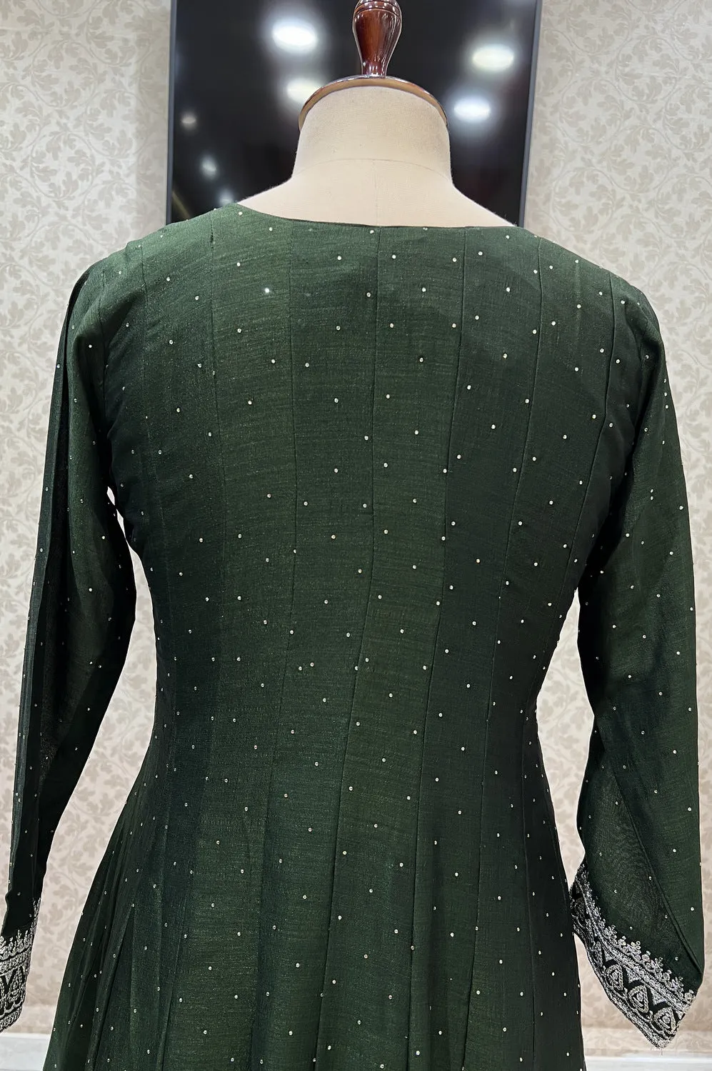 Bottle Green Zari, Stone and Sequins work Floor Length Anarkali Suit
