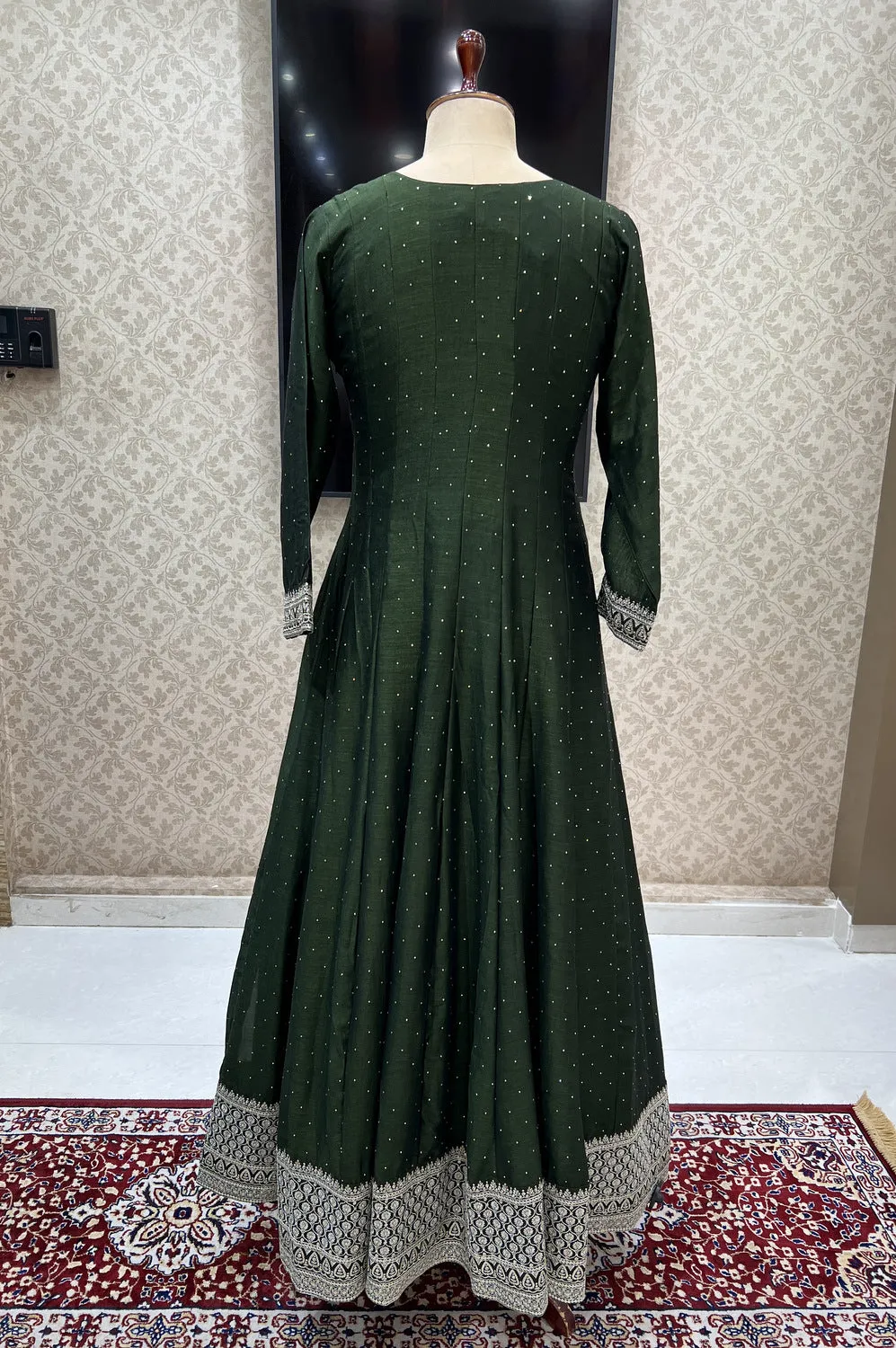 Bottle Green Zari, Stone and Sequins work Floor Length Anarkali Suit