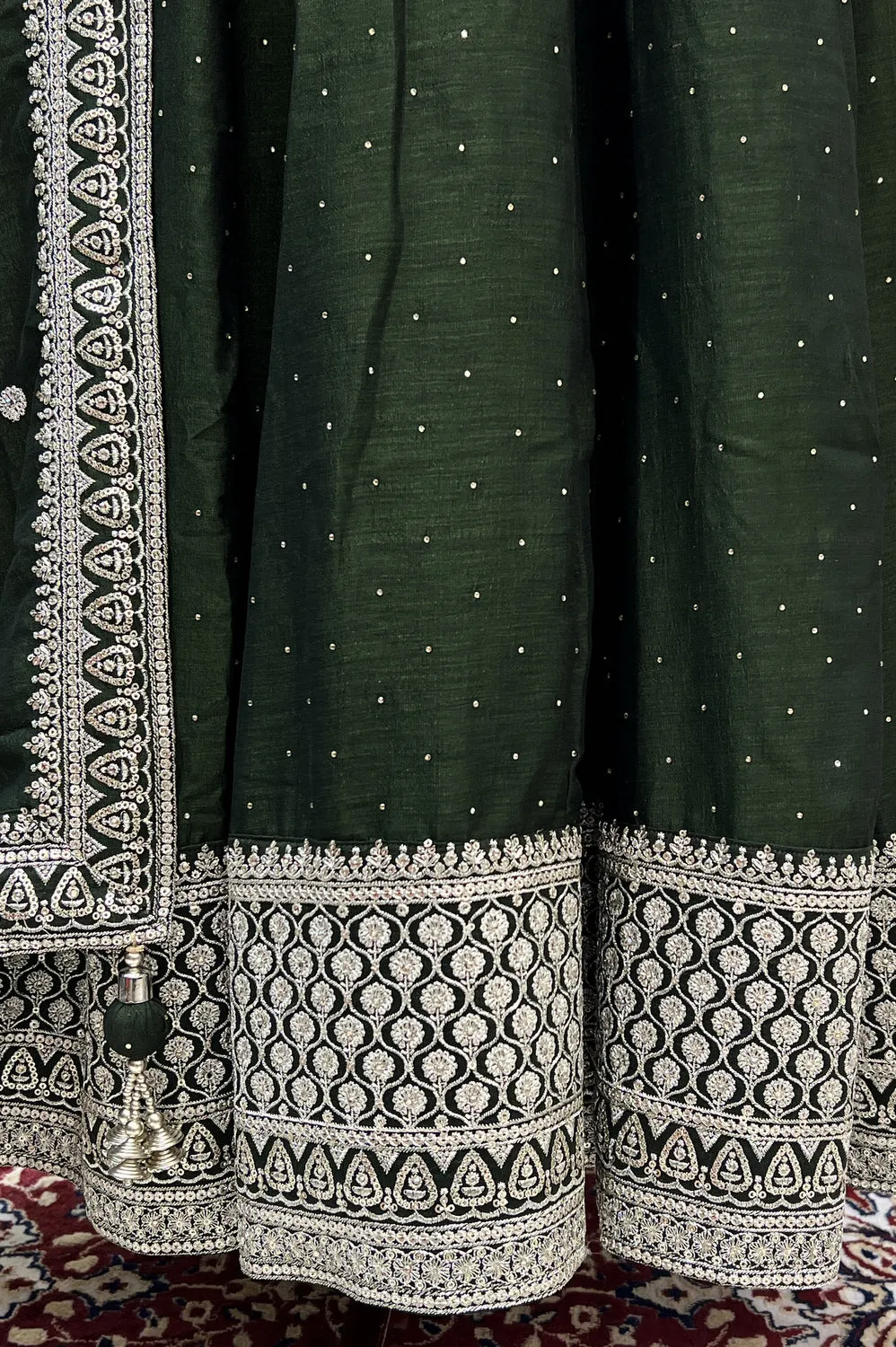 Bottle Green Zari, Stone and Sequins work Floor Length Anarkali Suit