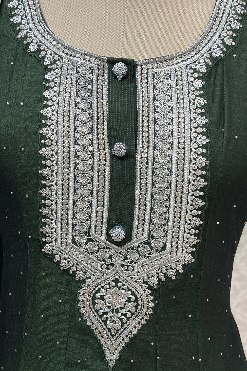 Bottle Green Zari, Stone and Sequins work Floor Length Anarkali Suit