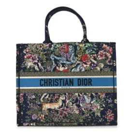 Canvas Embroidered Large D-Constellation Book Tote Blue Multicolor