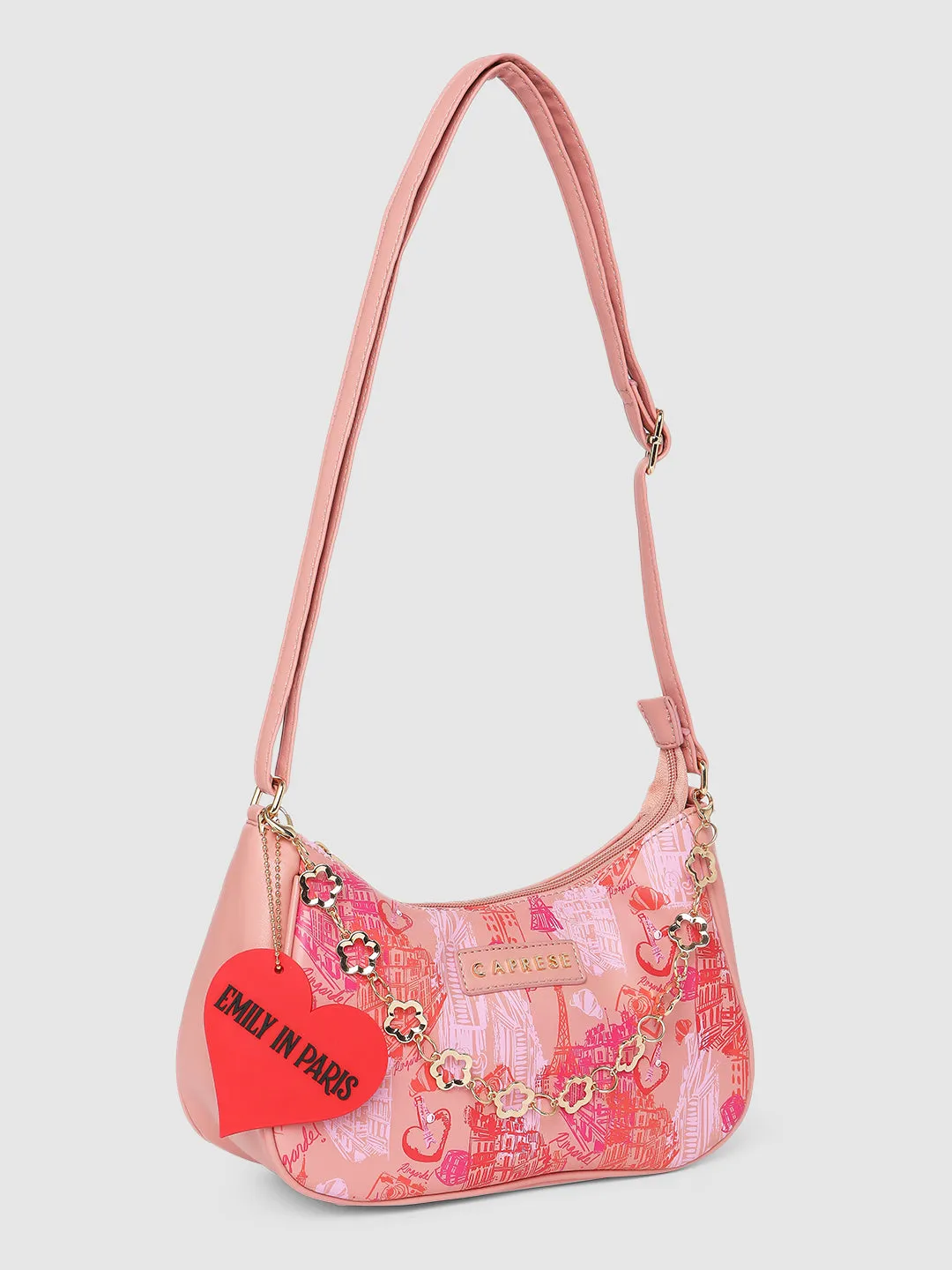 Caprese Emily In Paris Printed Hobo Handbag Salmon