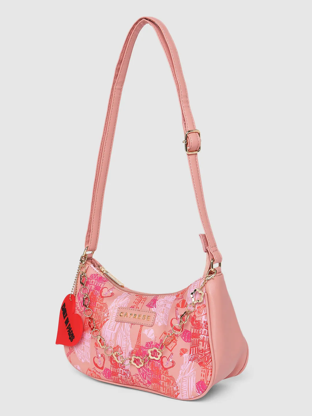 Caprese Emily In Paris Printed Hobo Handbag Salmon