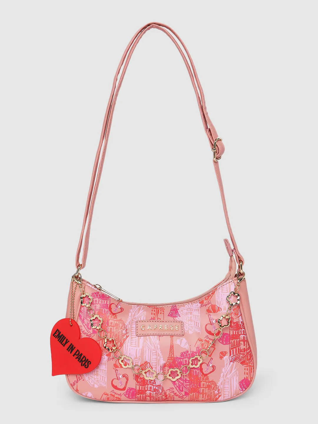 Caprese Emily In Paris Printed Hobo Handbag Salmon