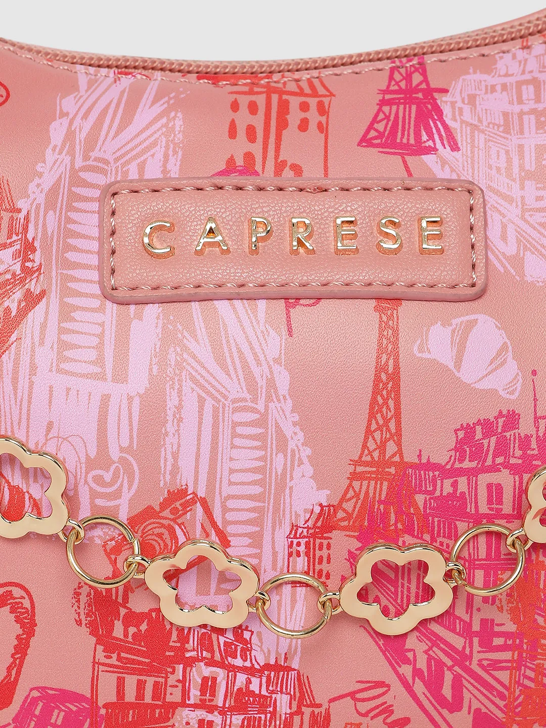 Caprese Emily In Paris Printed Hobo Handbag Salmon