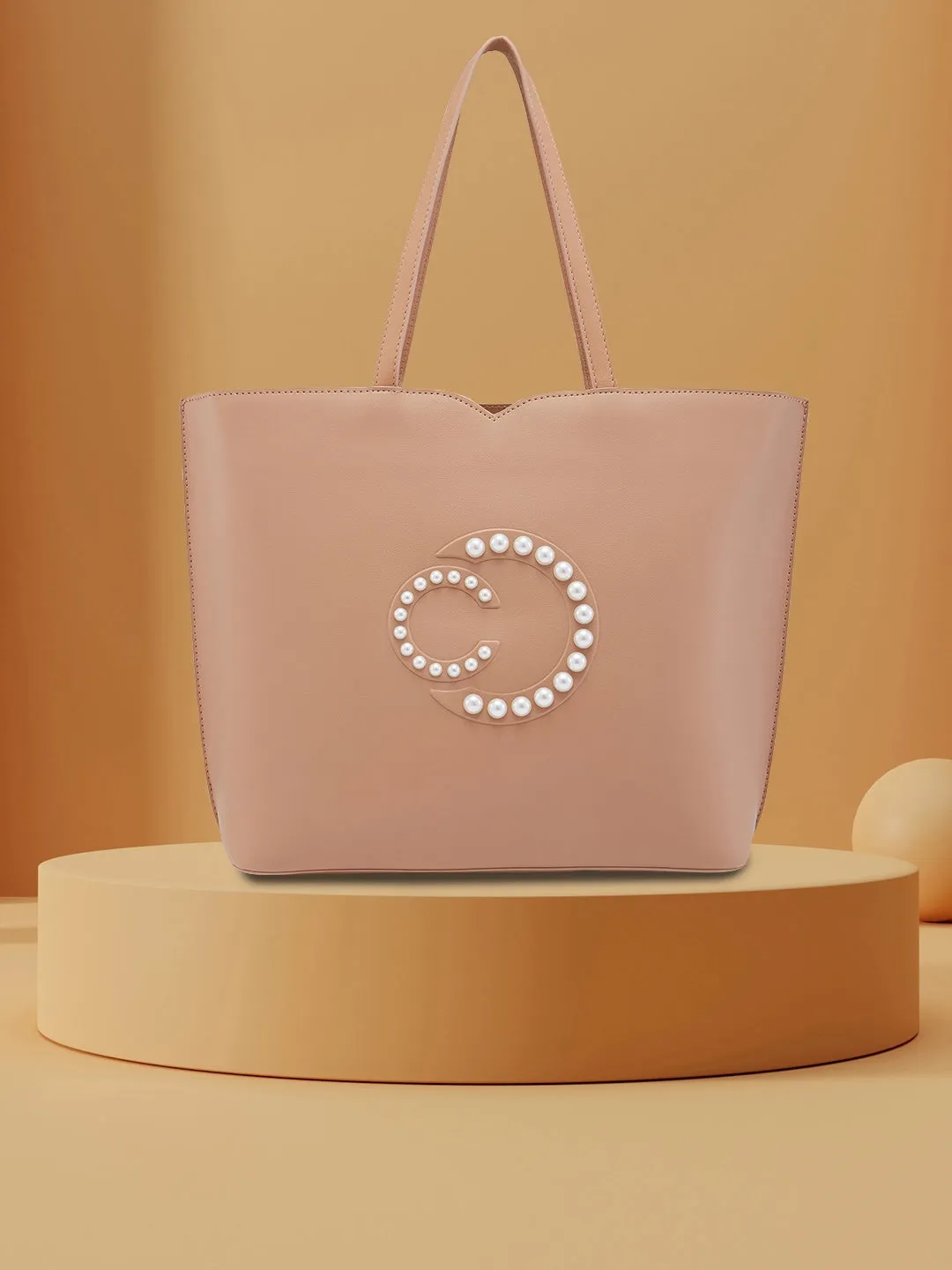 Caprese Pink Cloud Tote Medium Solid Women'S Office Handbag Brown