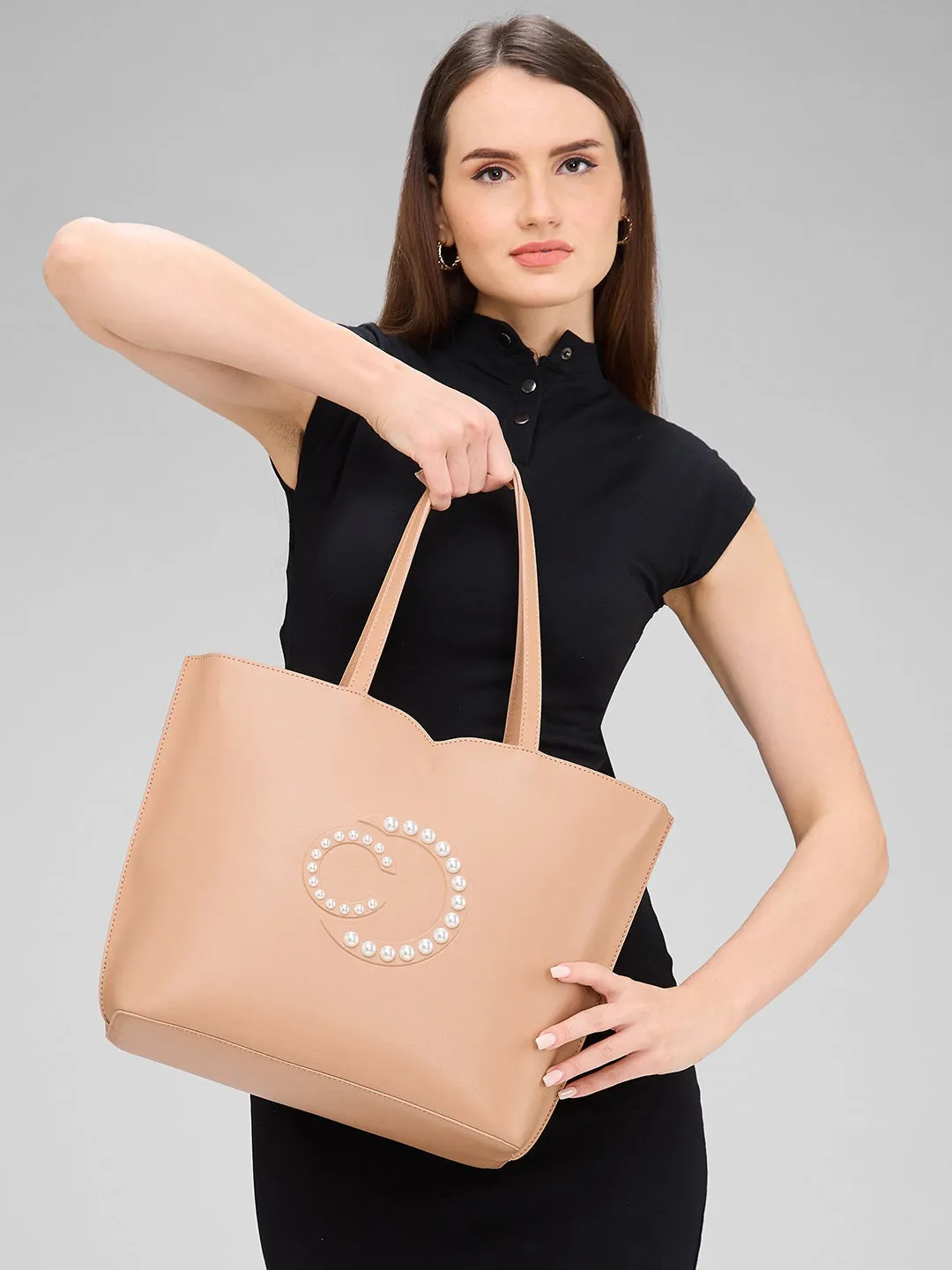 Caprese Pink Cloud Tote Medium Solid Women'S Office Handbag Brown