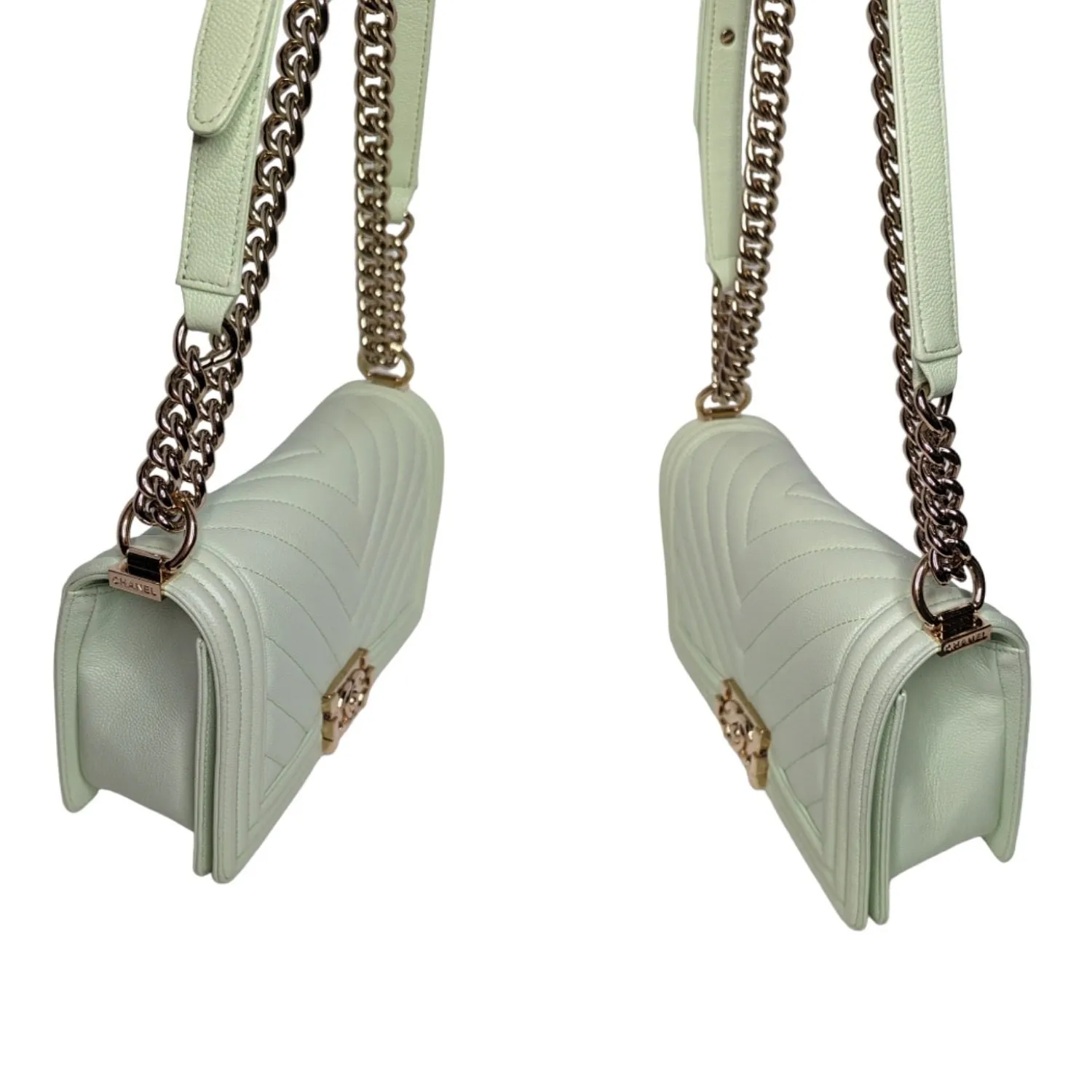 Chanel bag Caviar Chevron Quilted Medium Boy Flap Light Green