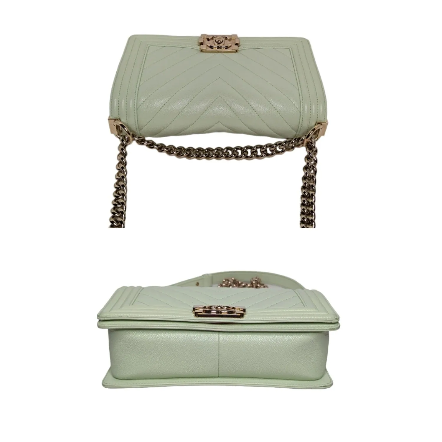 Chanel bag Caviar Chevron Quilted Medium Boy Flap Light Green