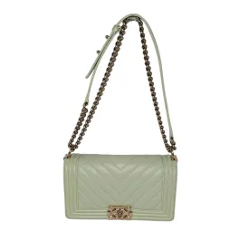 Chanel bag Caviar Chevron Quilted Medium Boy Flap Light Green
