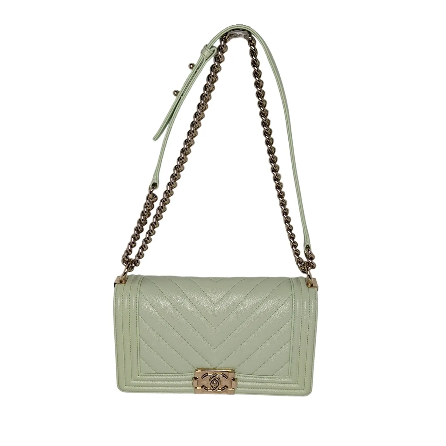Chanel bag Caviar Chevron Quilted Medium Boy Flap Light Green