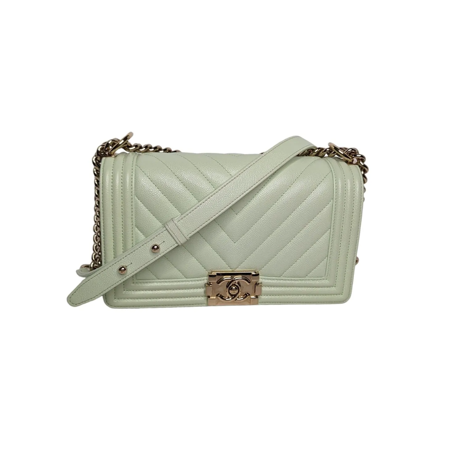 Chanel bag Caviar Chevron Quilted Medium Boy Flap Light Green