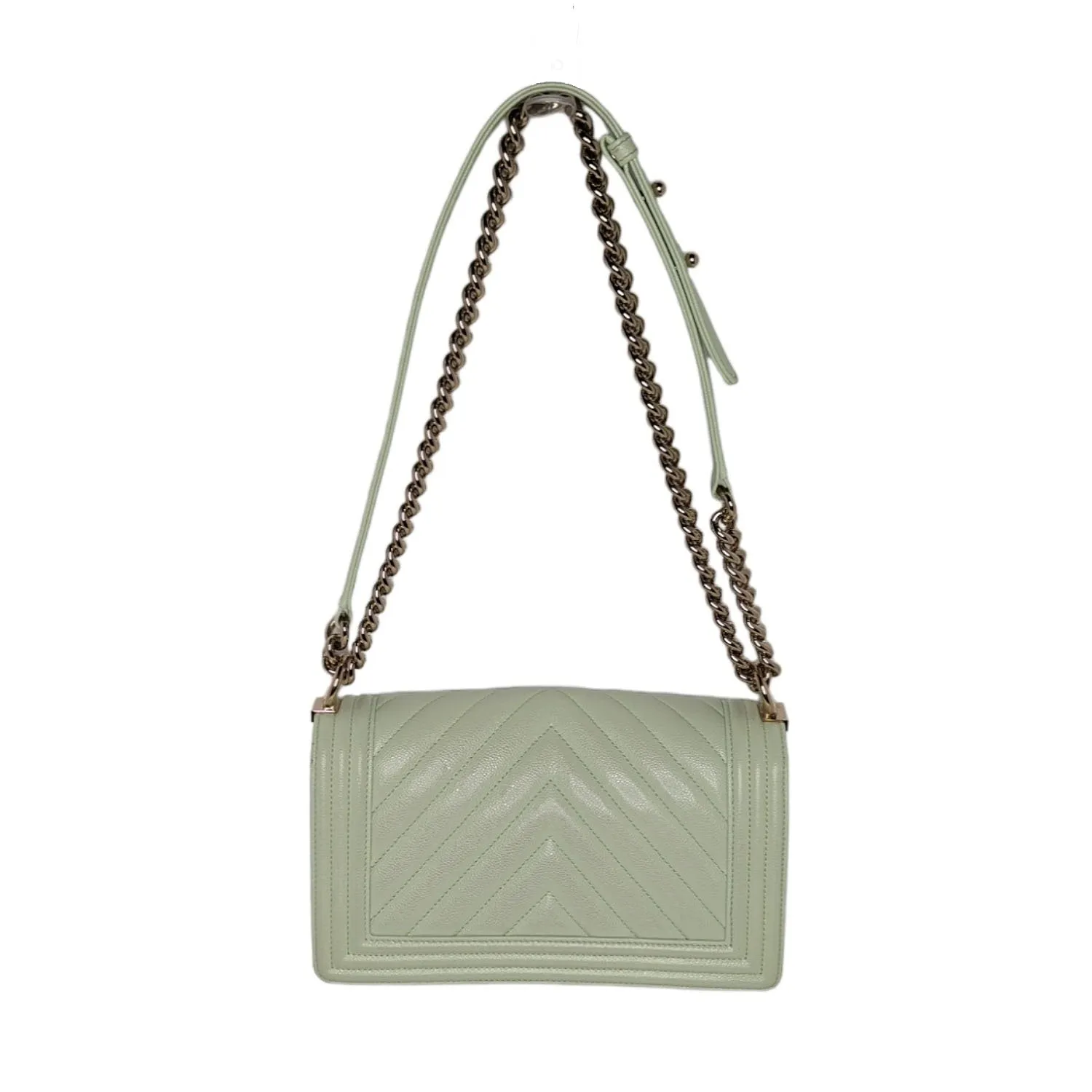 Chanel bag Caviar Chevron Quilted Medium Boy Flap Light Green
