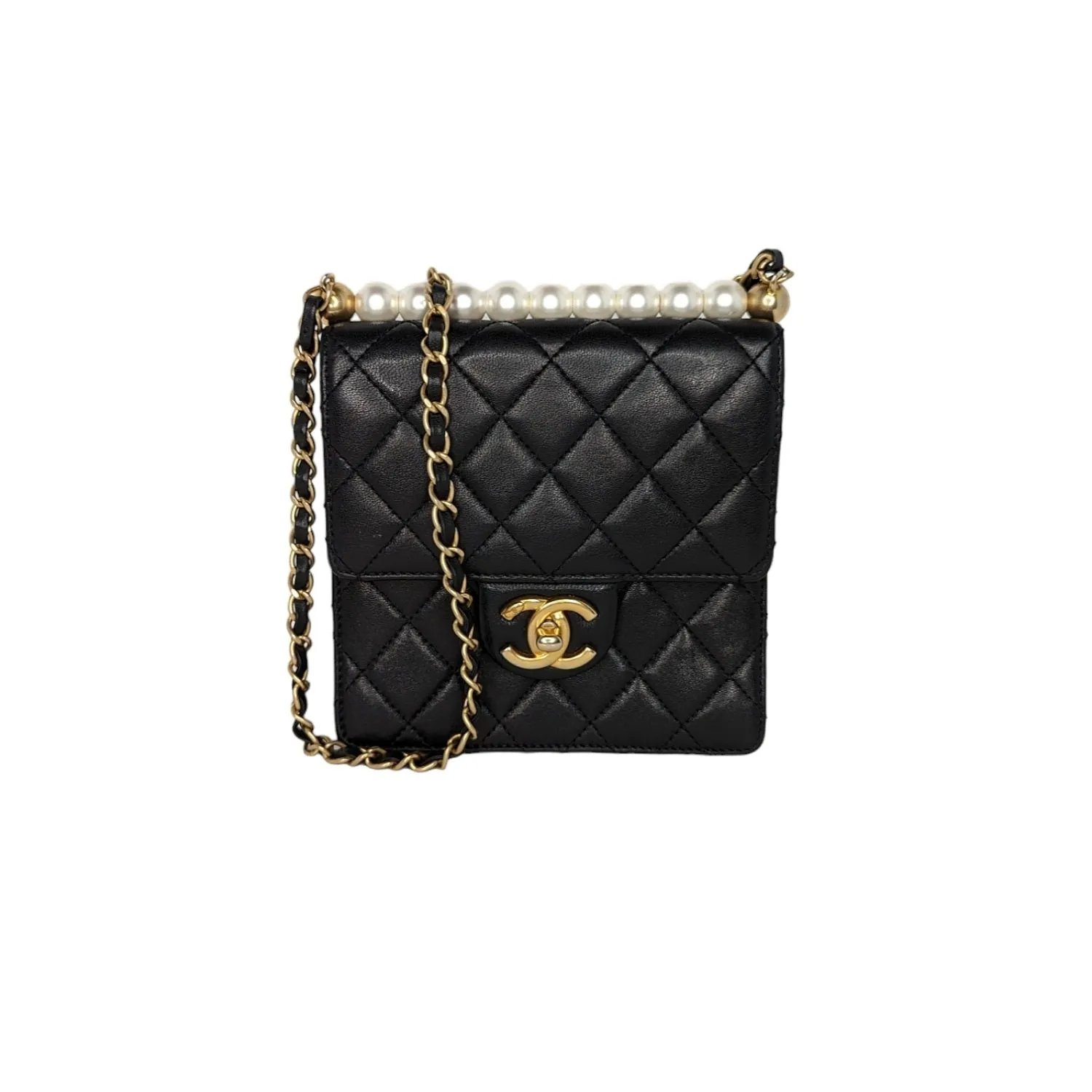 Chanel Bag Small Goatskin Quilted Chic Pearls Crossbody Flap