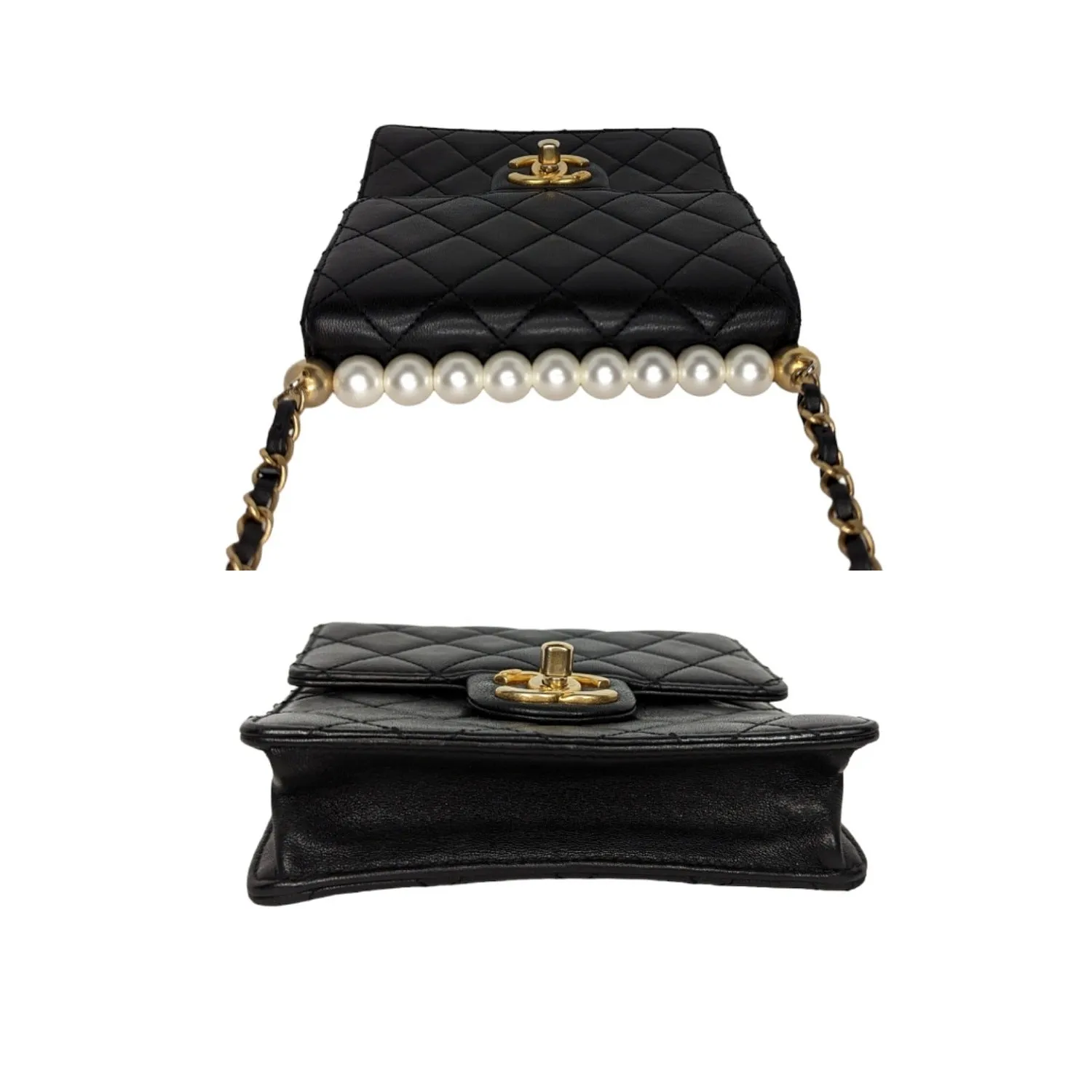 Chanel Bag Small Goatskin Quilted Chic Pearls Crossbody Flap