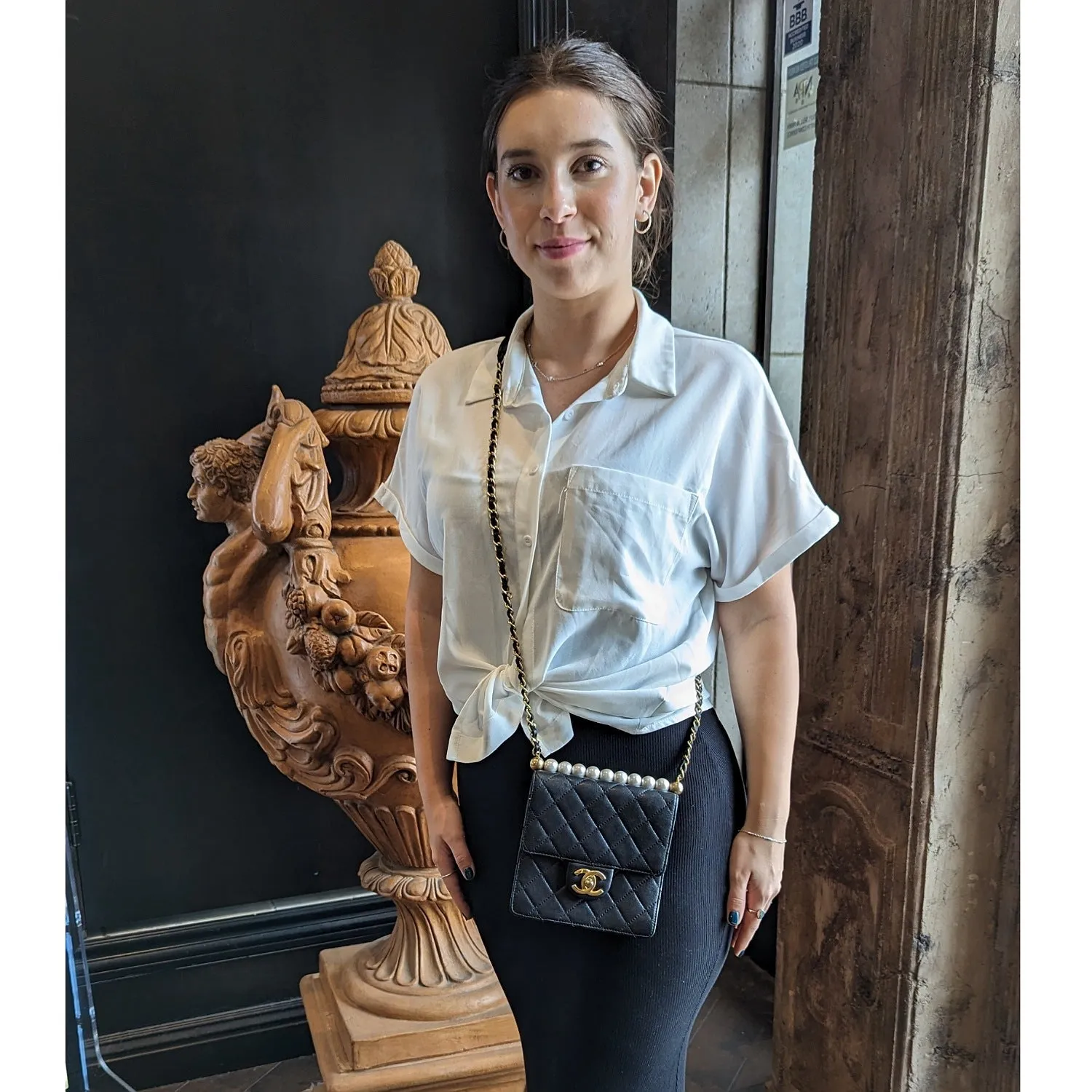 Chanel Bag Small Goatskin Quilted Chic Pearls Crossbody Flap