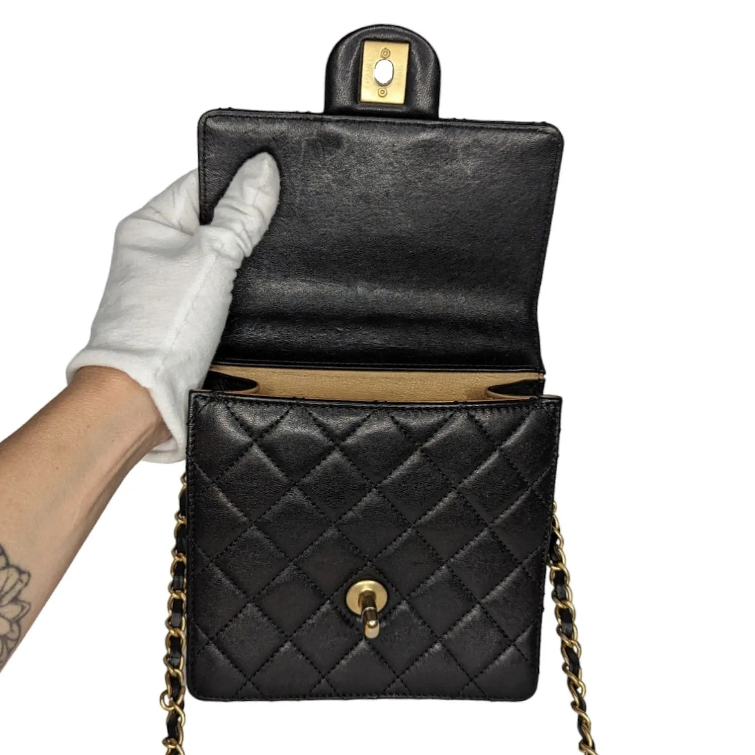 Chanel Bag Small Goatskin Quilted Chic Pearls Crossbody Flap