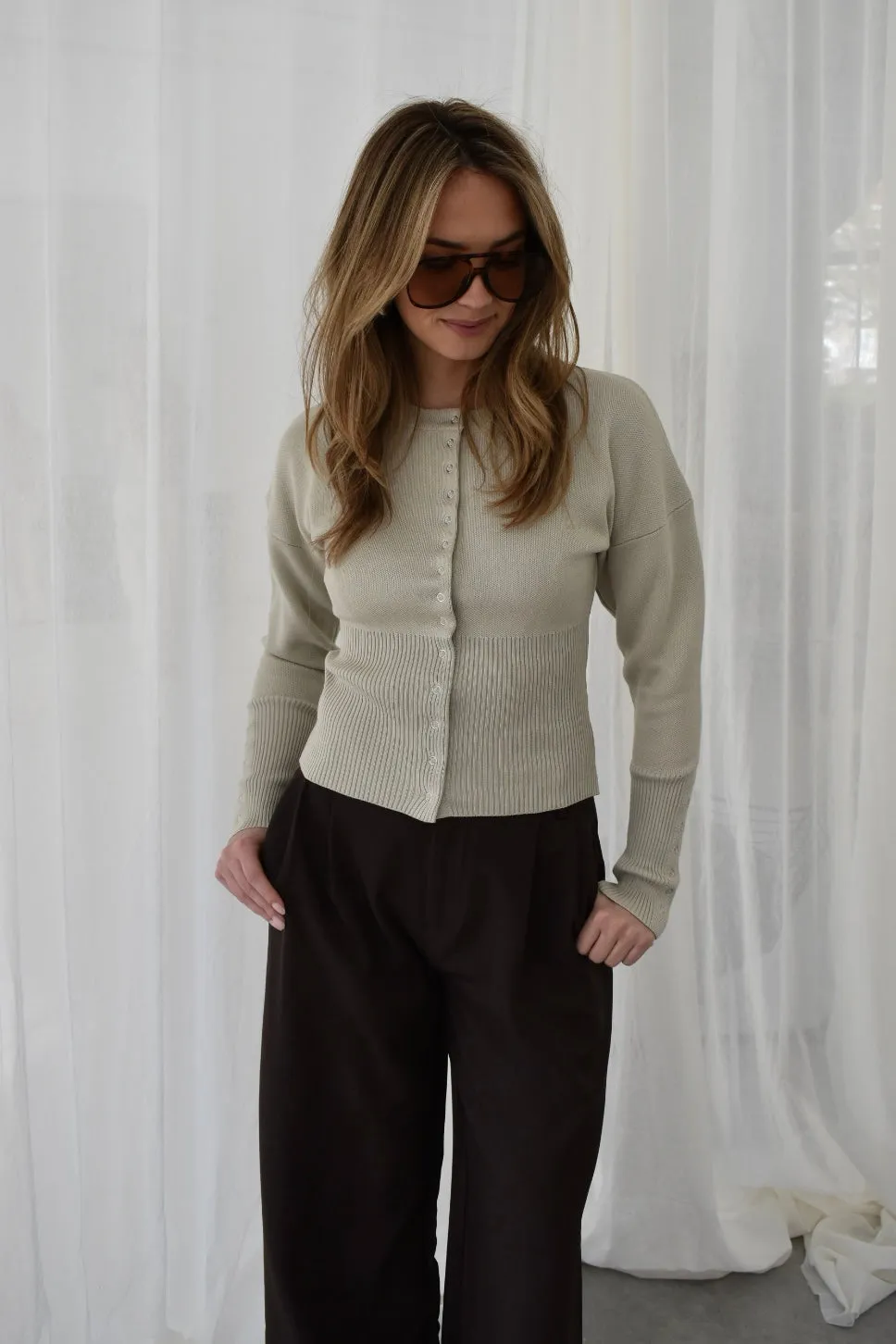 City top lange mouw - Sage green