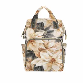 Cream Poinsettia2  Diaper Bag Backpack