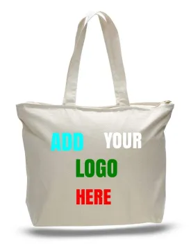 CUSTOM LONG HANDLES HEAVY ZIPPERED CANVAS TOTE BAG